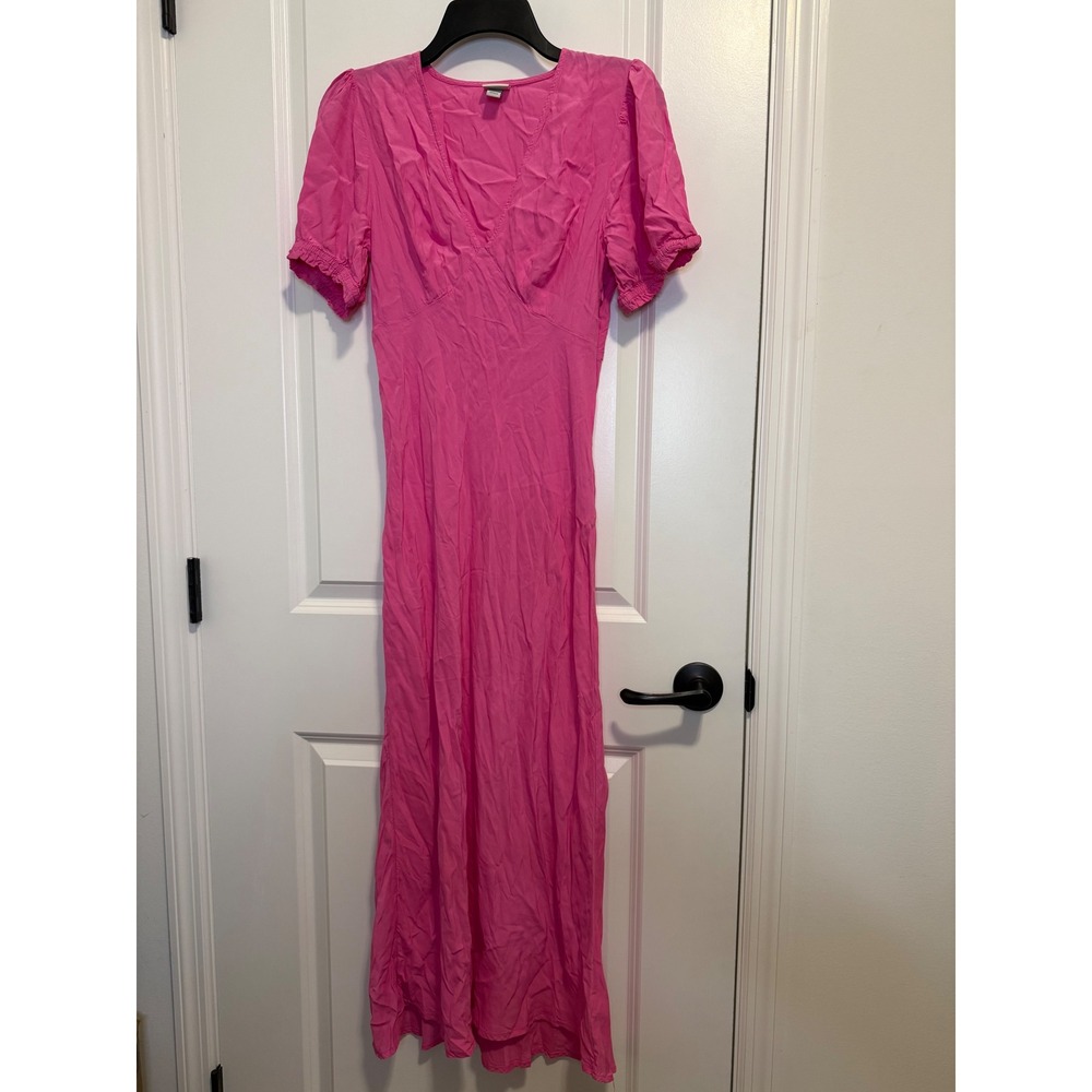 A New Day Maxi Dress Womens Small‎ Pink Excellent Short Puff Sleeve V-Neck Boho